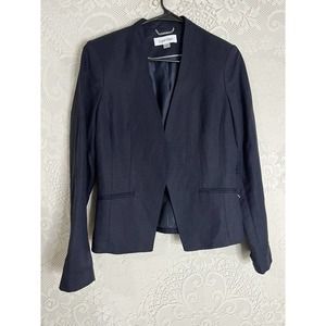 Calvin Klein Blazer Women’s Size 10 Navy Blue Linen Blend Open Front